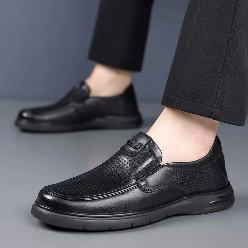 Men's Formal Business Leather Slip-On Shoes Men Office Wedding Comfortable Modern Mesh Loafers