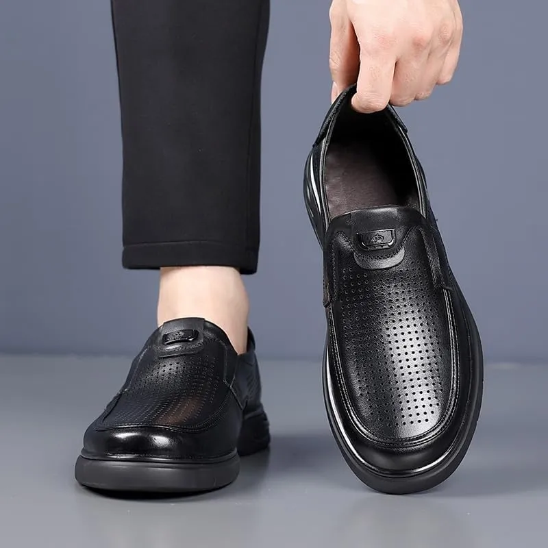 Men's Formal Business Leather Slip-On Shoes Men Office Wedding Comfortable Modern Mesh Loafers