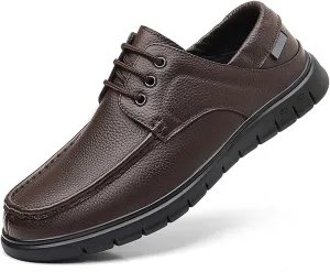 Men's Genuine Leather Boat Shoes Lace-Up | Hand-Stitched Non-Slip Rubber Sole | Comfortable Breathable Casual Dress Loafers for Business & Outdoor
