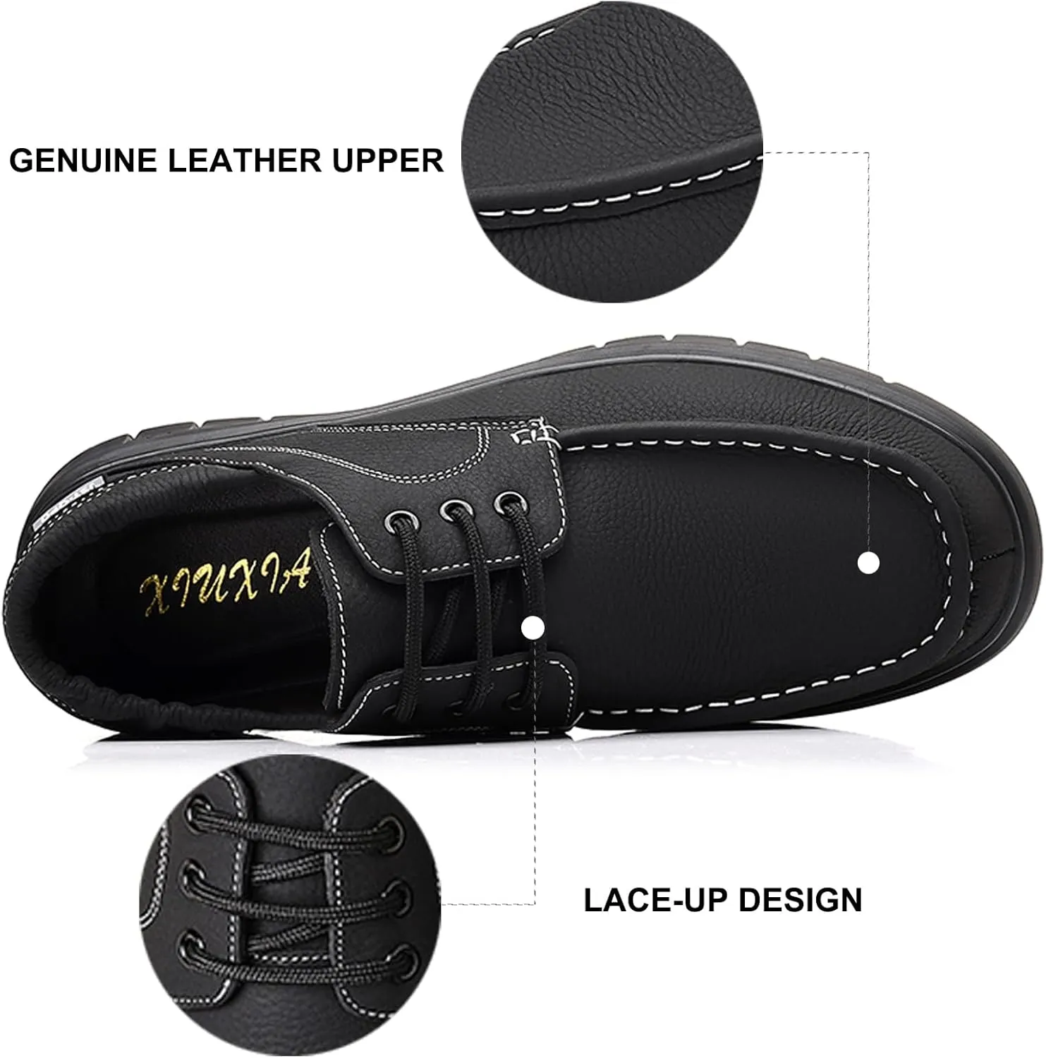 Men's Genuine Leather Boat Shoes Lace-Up | Hand-Stitched Non-Slip Rubber Sole | Comfortable Breathable Casual Dress Loafers for Business & Outdoor
