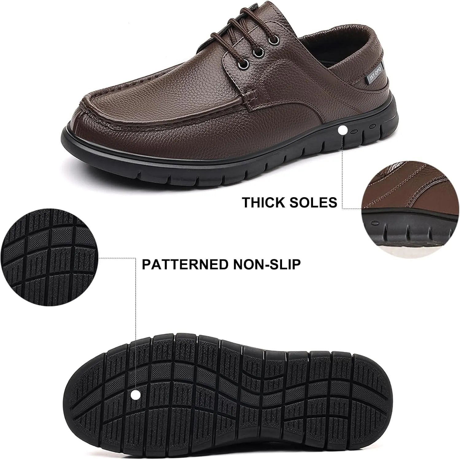 Men's Genuine Leather Boat Shoes Lace-Up | Hand-Stitched Non-Slip Rubber Sole | Comfortable Breathable Casual Dress Loafers for Business & Outdoor
