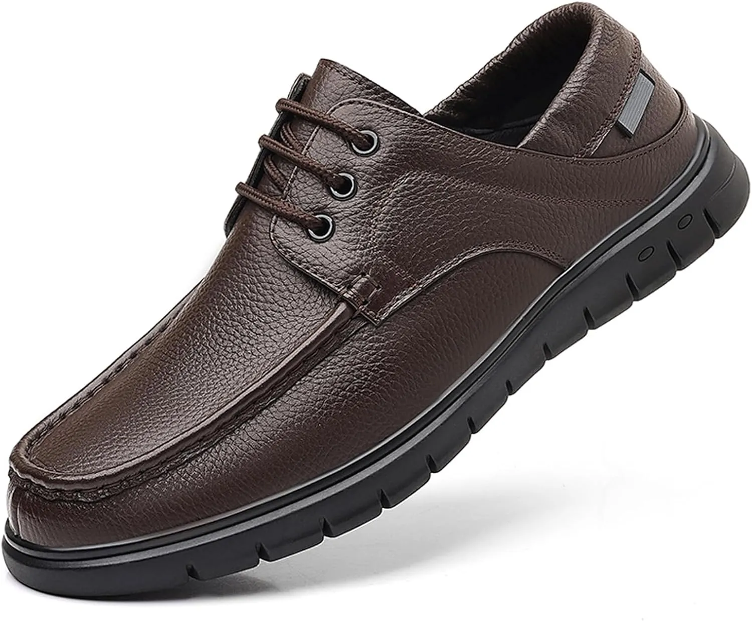 Men's Genuine Leather Boat Shoes Lace-Up | Hand-Stitched Non-Slip Rubber Sole | Comfortable Breathable Casual Dress Loafers for Business & Outdoor