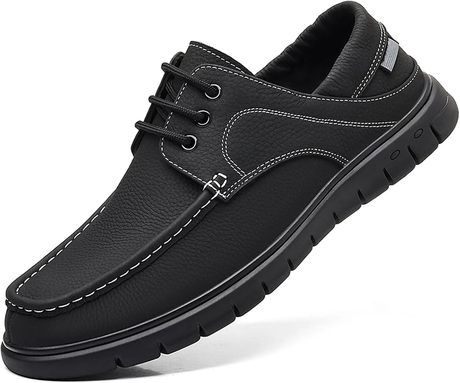 Men's Genuine Leather Boat Shoes Lace-Up | Hand-Stitched Non-Slip Rubber Sole | Comfortable Breathable Casual Dress Loafers for Business & Outdoor