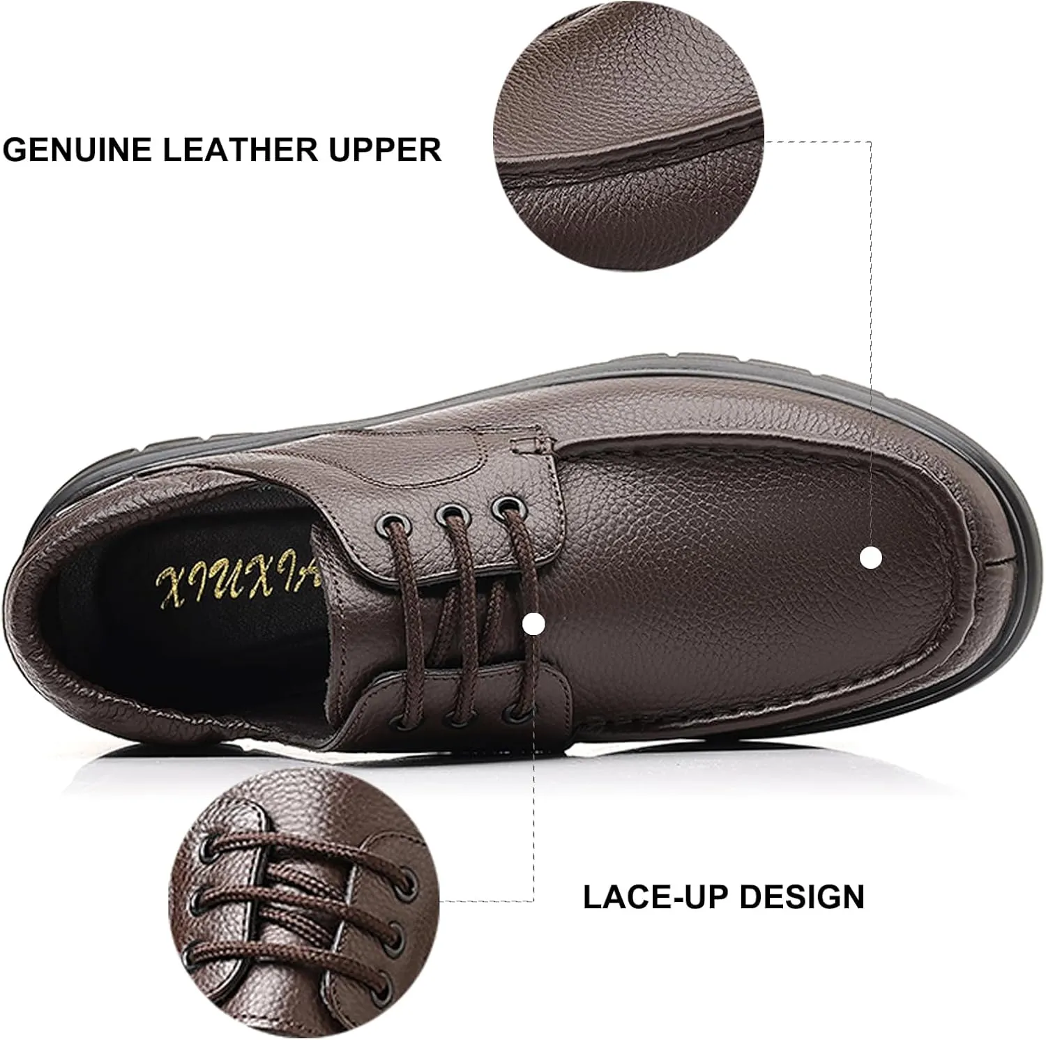 Men's Genuine Leather Boat Shoes Lace-Up | Hand-Stitched Non-Slip Rubber Sole | Comfortable Breathable Casual Dress Loafers for Business & Outdoor