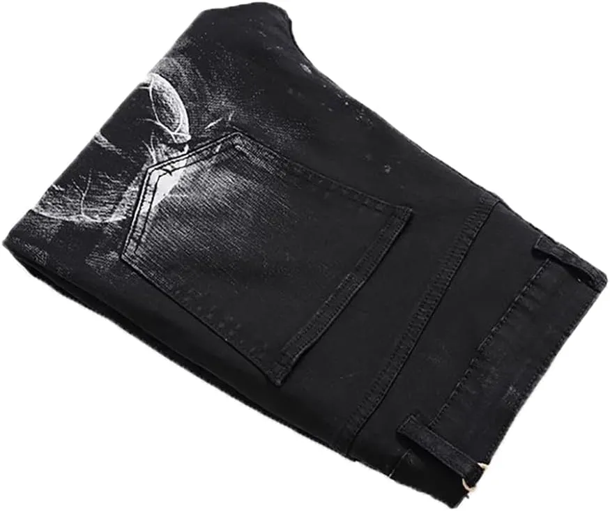 Men's Jeans Skinny Trendy Dragon Print Stretchy Fashion Hip Hop Straight Leg Jean Pants Size 28-38