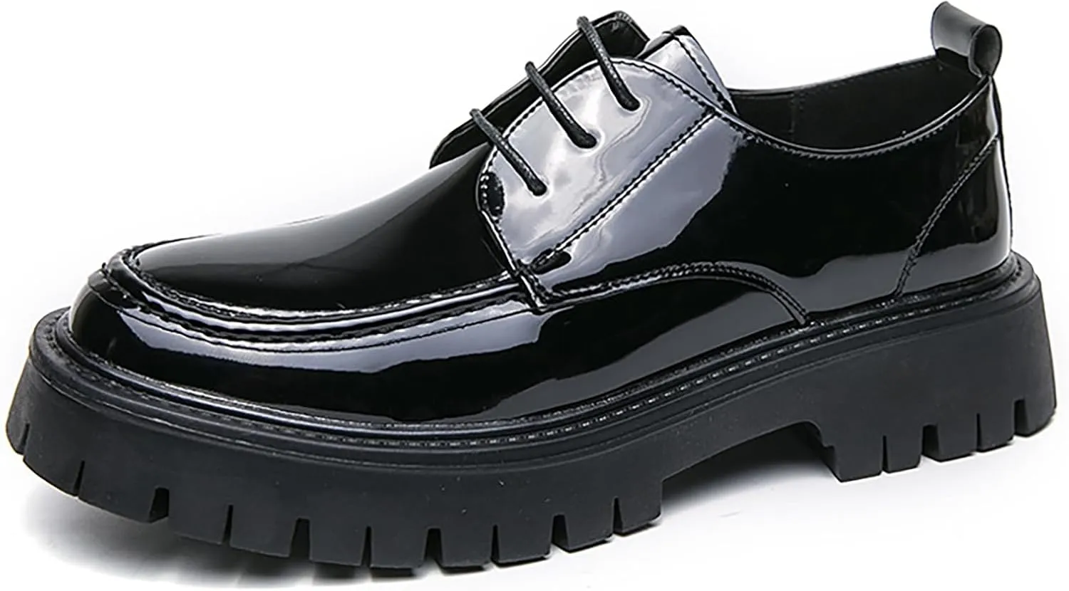 Men's Leather Platform Lace Up Lug Sole Loafers,Classic Round Toe Chunky Heel Comfort Slip On Dress Shoes Casual Formal Work Penny Shoes