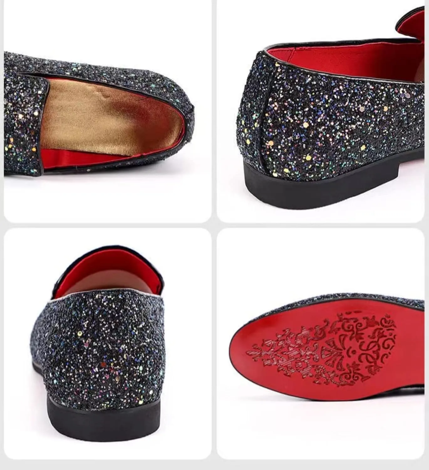 Men's Leather Round Toe Sequined Loafers Slip-On Glitter Fashion Sparkly Casual Shoes Dress Shoes for Prom Party Dating