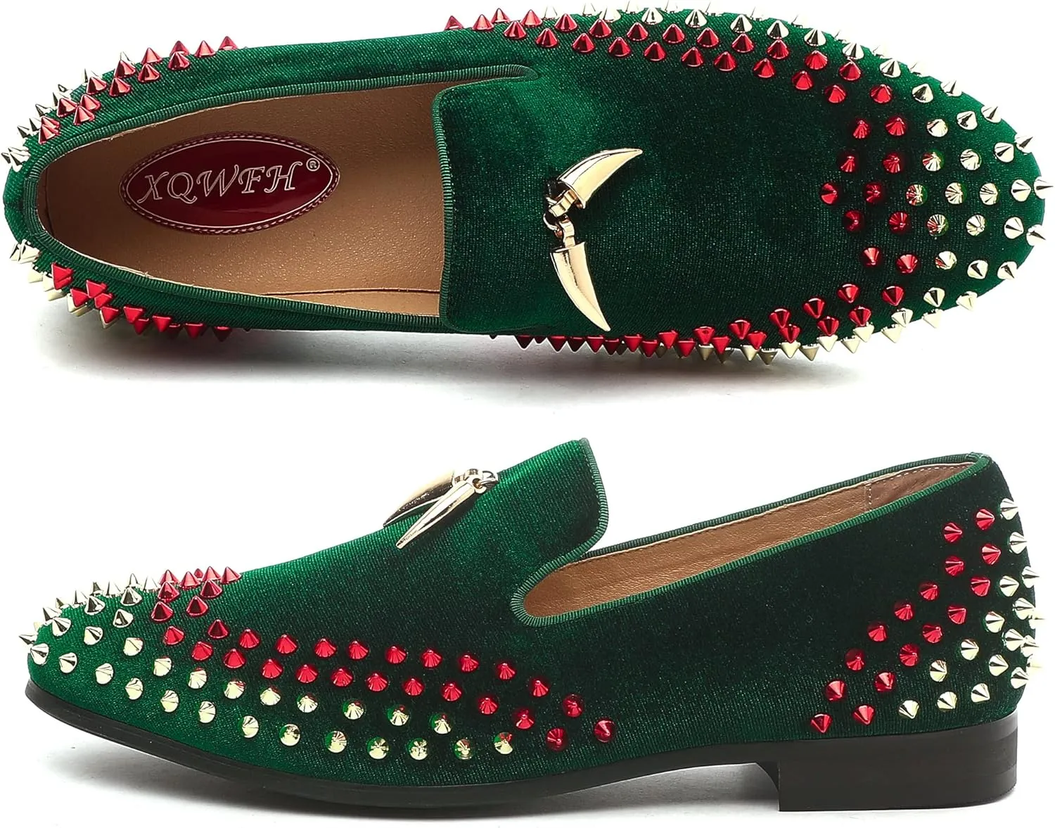 Mens Leopard Loafers Leather Embroidery Spiked Slip on Dress Shoes Slipper Luxury Fashion Penny Prom