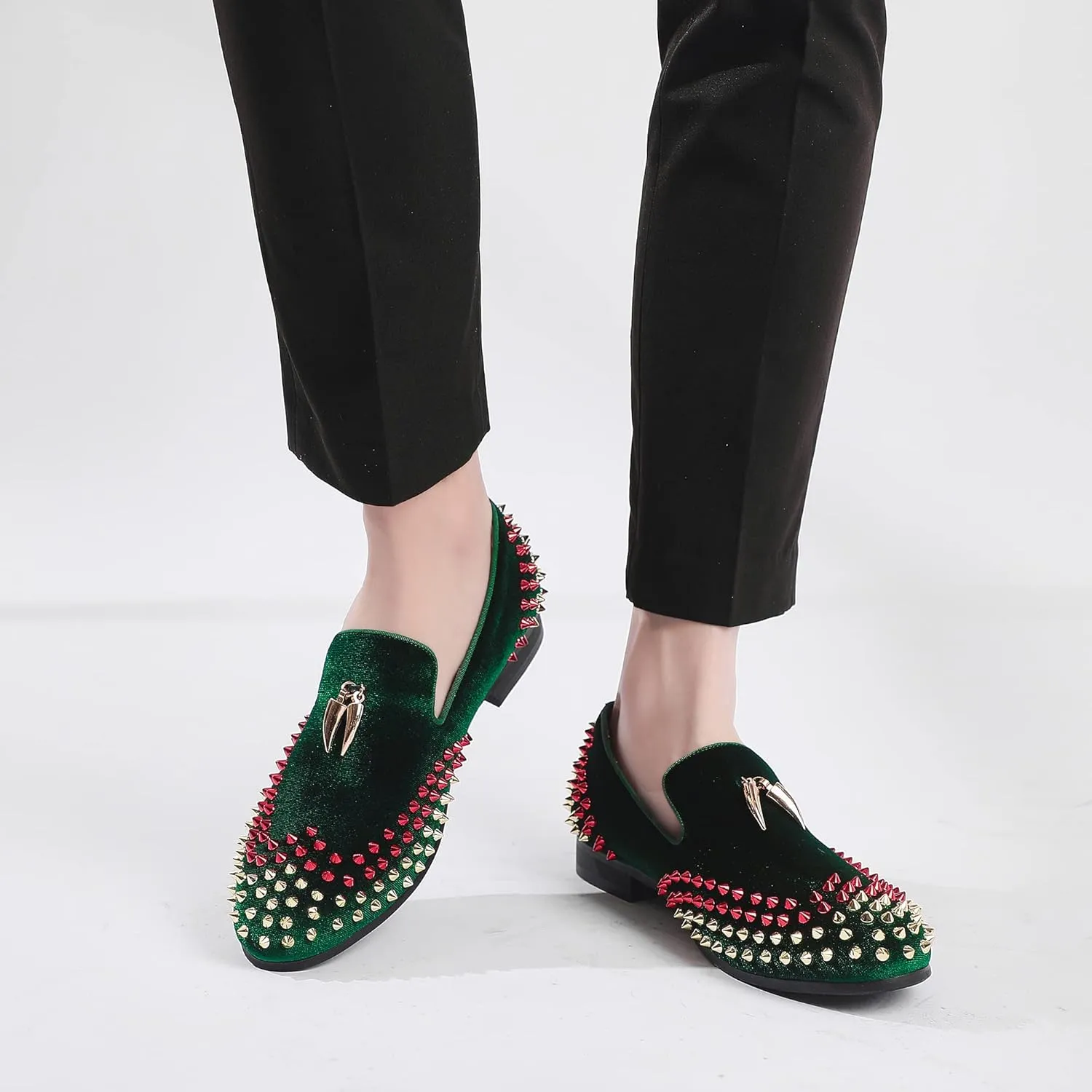 Mens Leopard Loafers Leather Embroidery Spiked Slip on Dress Shoes Slipper Luxury Fashion Penny Prom