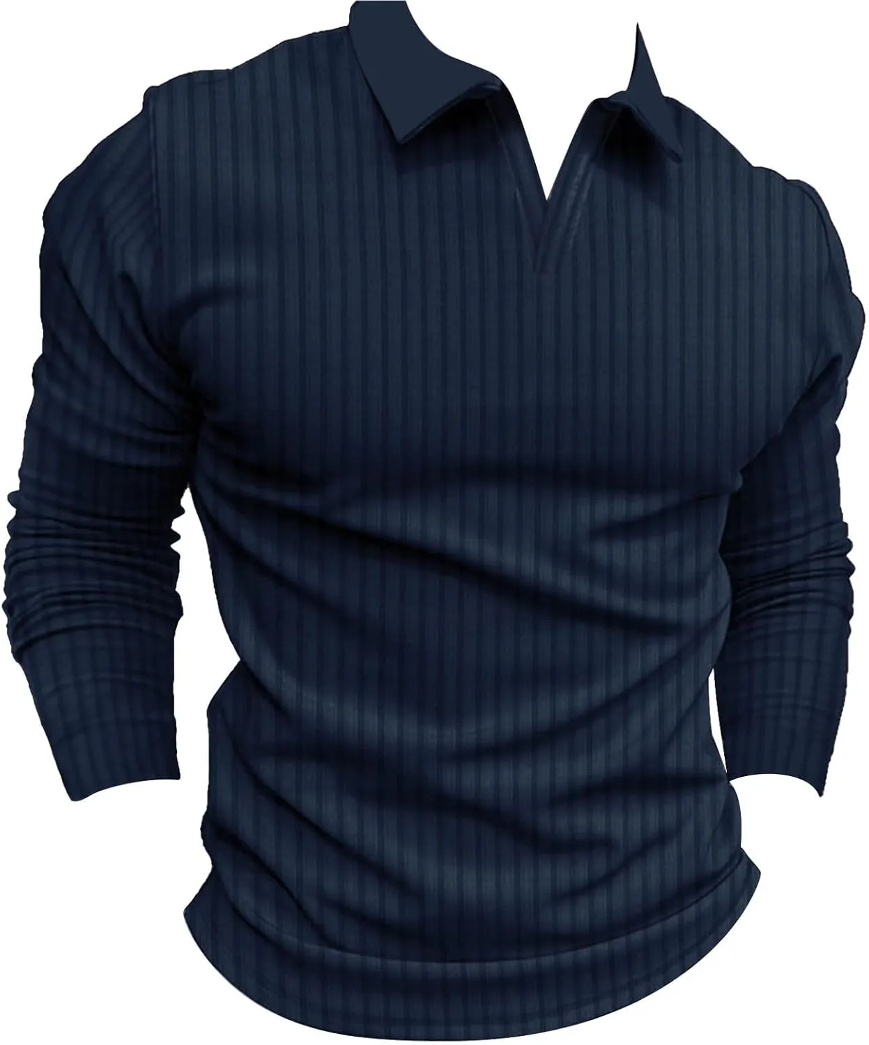 Men's Ribbed Polo Shirt Slim Fit Long Sleeve Muscle Shirt Fitted Cotton Pullover Sweater Casual Stretchy Undershirts