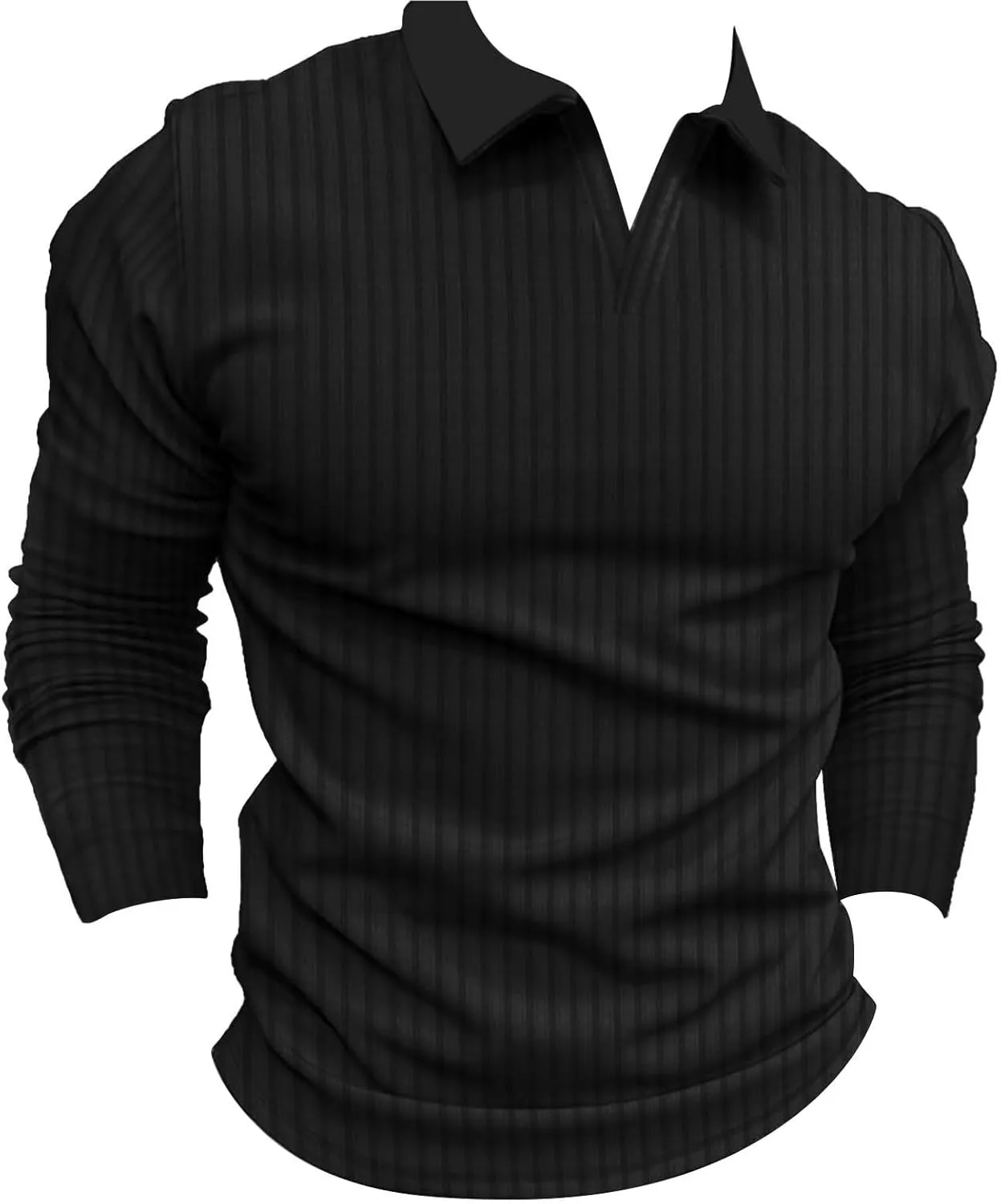 Men's Ribbed Polo Shirt Slim Fit Long Sleeve Muscle Shirt Fitted Cotton Pullover Sweater Casual Stretchy Undershirts