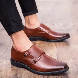 Men’s Vintage Pointed Toe Loafers, Double Buckle Brogue Slip-On Formal Business Casual Shoes, Office & Wedding Dress Shoes