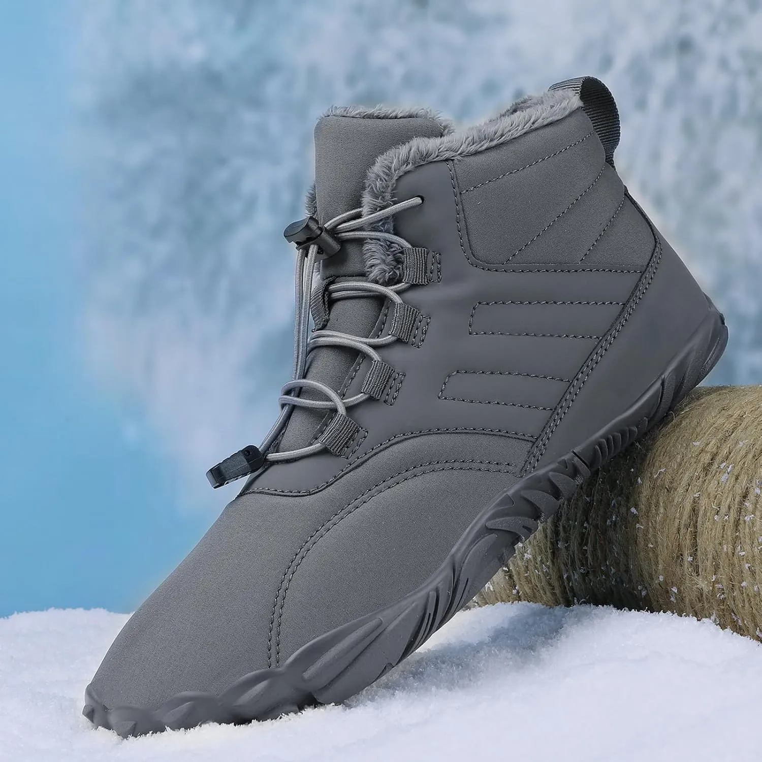 Men's Women's Winter Barefoot Hiking Boots, Slip On Warm Zero Drop Snow Boot, Wide Toe Box Ankle boots, Minimalist Waterproof Shoes, Five Finger Sneakers Hike Shoes for Hiking Walking Outdoor Unisex