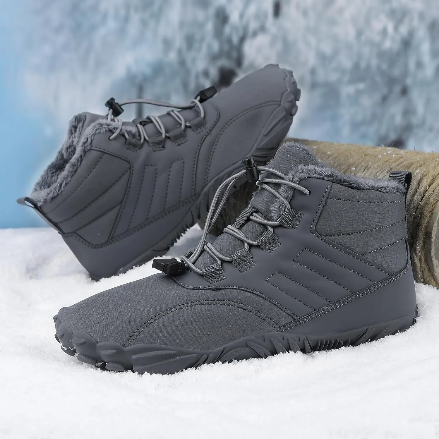 Men's Women's Winter Barefoot Hiking Boots, Slip On Warm Zero Drop Snow Boot, Wide Toe Box Ankle boots, Minimalist Waterproof Shoes, Five Finger Sneakers Hike Shoes for Hiking Walking Outdoor Unisex