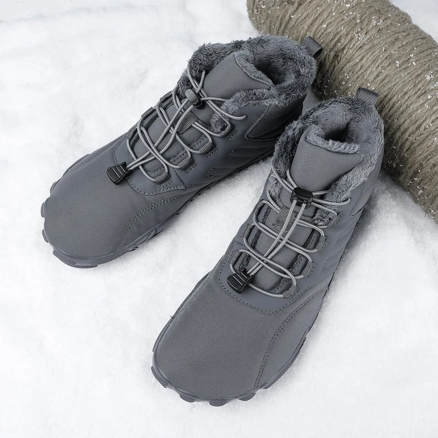 Men's Women's Winter Barefoot Hiking Boots, Slip On Warm Zero Drop Snow Boot, Wide Toe Box Ankle boots, Minimalist Waterproof Shoes, Five Finger Sneakers Hike Shoes for Hiking Walking Outdoor Unisex