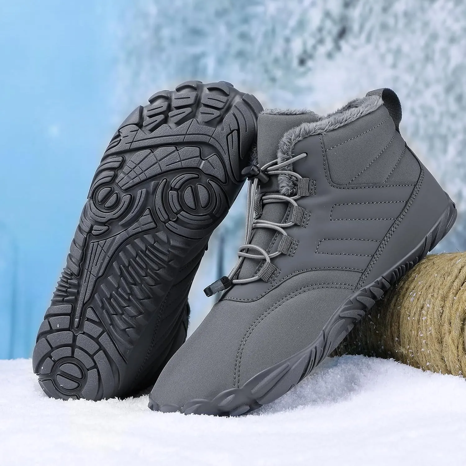 Men's Women's Winter Barefoot Hiking Boots, Slip On Warm Zero Drop Snow Boot, Wide Toe Box Ankle boots, Minimalist Waterproof Shoes, Five Finger Sneakers Hike Shoes for Hiking Walking Outdoor Unisex