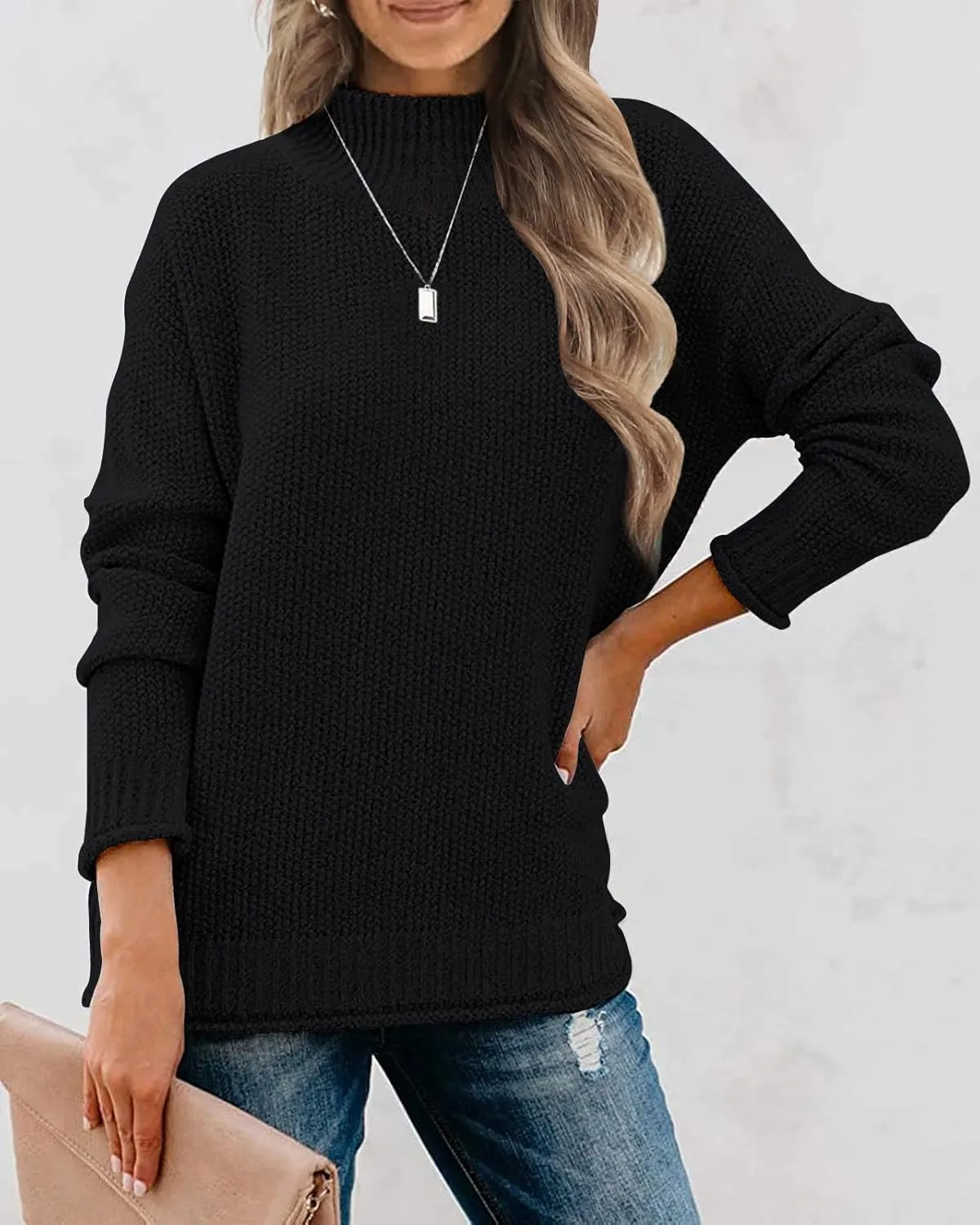 MEROKEETY Women's Long Sleeve Turtleneck Cozy Knit Sweater Casual Loose Pullover Jumper Tops
