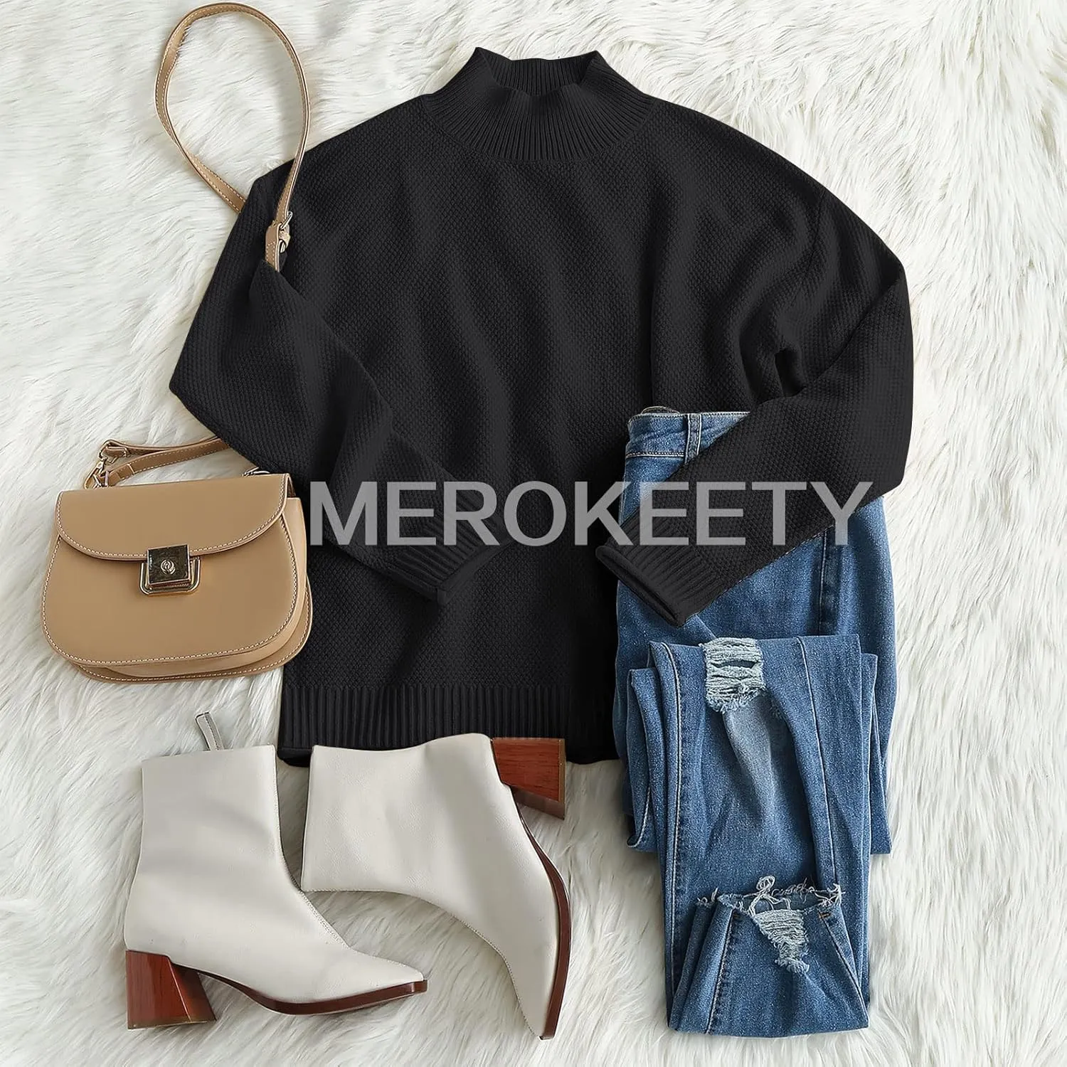 MEROKEETY Women's Long Sleeve Turtleneck Cozy Knit Sweater Casual Loose Pullover Jumper Tops