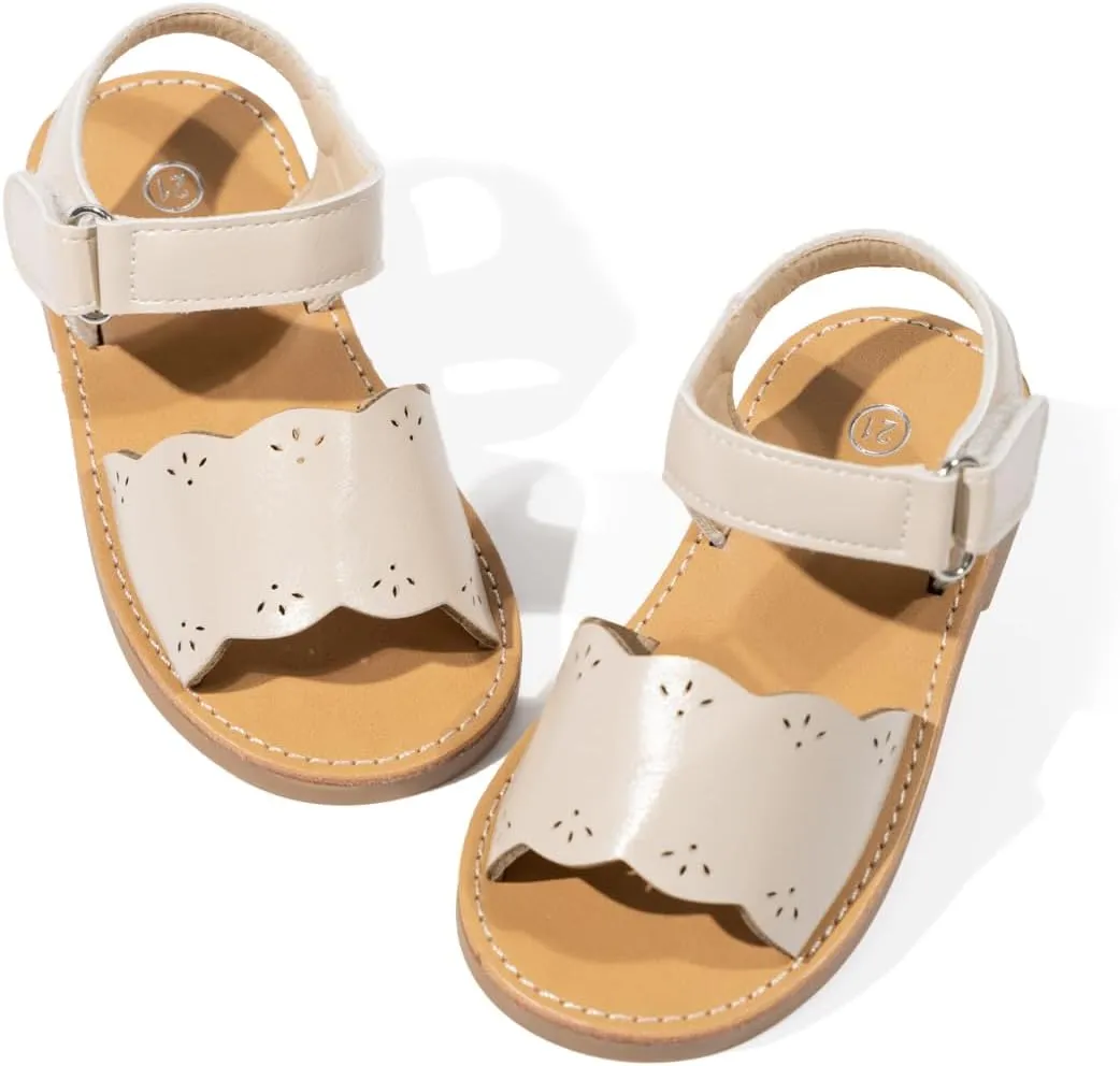 Miamooi Toddler Girls Summer Sandals Little Kid Open Toe Princess Dress Flats Sandals PU Leather Rubber Sole Wedding School Shoes