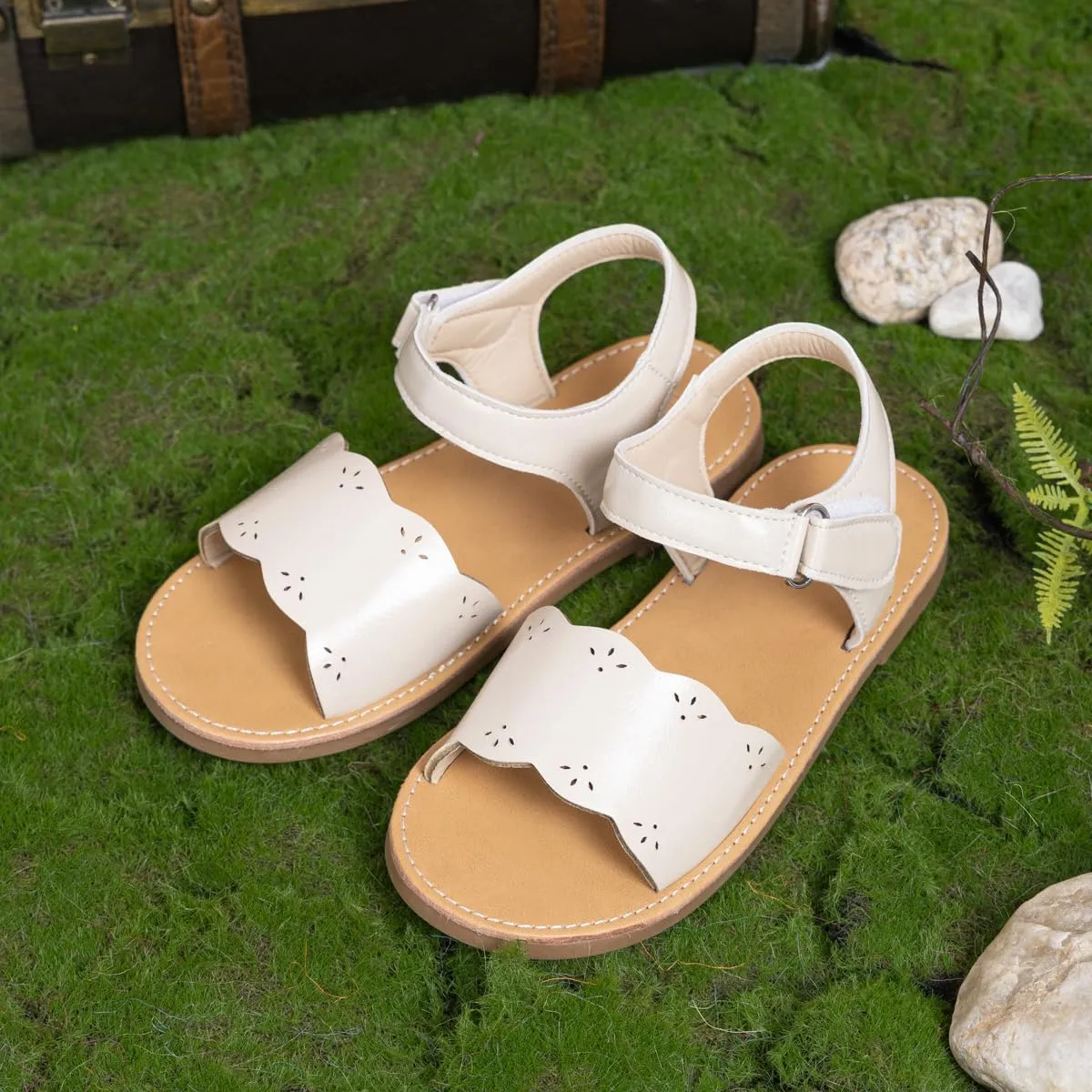 Miamooi Toddler Girls Summer Sandals Little Kid Open Toe Princess Dress Flats Sandals PU Leather Rubber Sole Wedding School Shoes