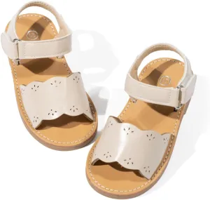Miamooi Toddler Girls Summer Sandals Little Kid Open Toe Princess Dress Flats Sandals PU Leather Rubber Sole Wedding School Shoes