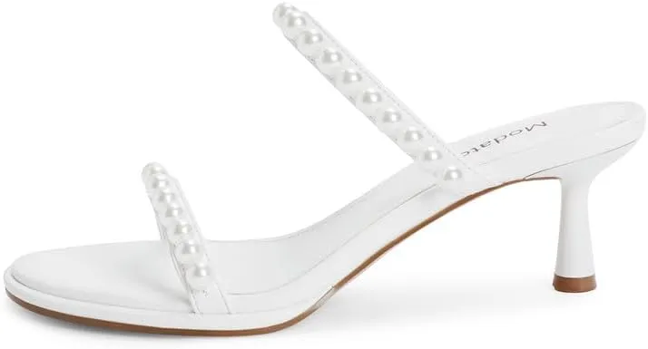 Modatope Two Strap Heeled Sandals for Women Kitten Heel Rounded Toe Heels Women Slip on Open Toe Sandals