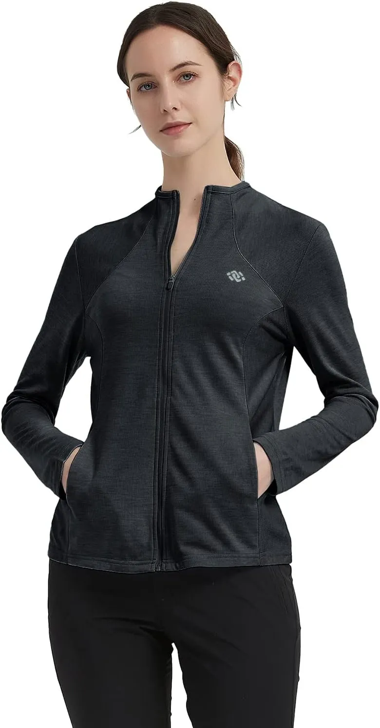 MoFiz Women's Full Zip Hiking Shirt Lightweight UPF 50  Sun Protection Running Jacket Long Sleeve Sports Outdoor Top Pockets