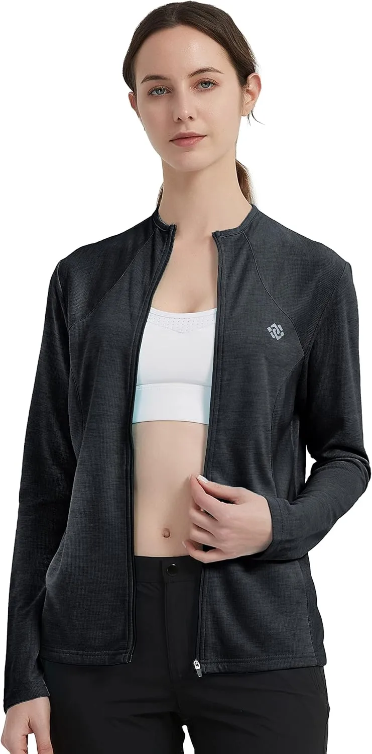 MoFiz Women's Full Zip Hiking Shirt Lightweight UPF 50  Sun Protection Running Jacket Long Sleeve Sports Outdoor Top Pockets