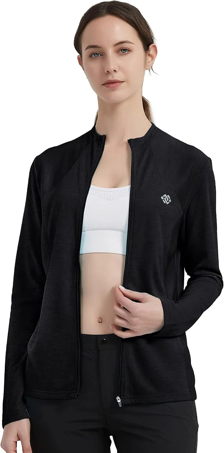 MoFiz Women's Full Zip Hiking Shirt Lightweight UPF 50  Sun Protection Running Jacket Long Sleeve Sports Outdoor Top Pockets