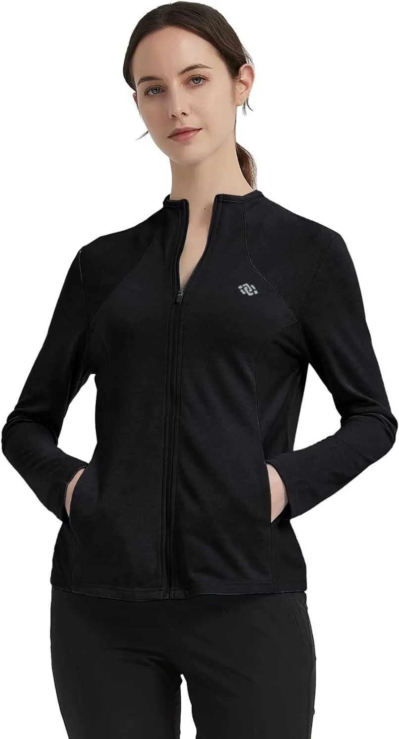 MoFiz Women's Full Zip Hiking Shirt Lightweight UPF 50  Sun Protection Running Jacket Long Sleeve Sports Outdoor Top Pockets