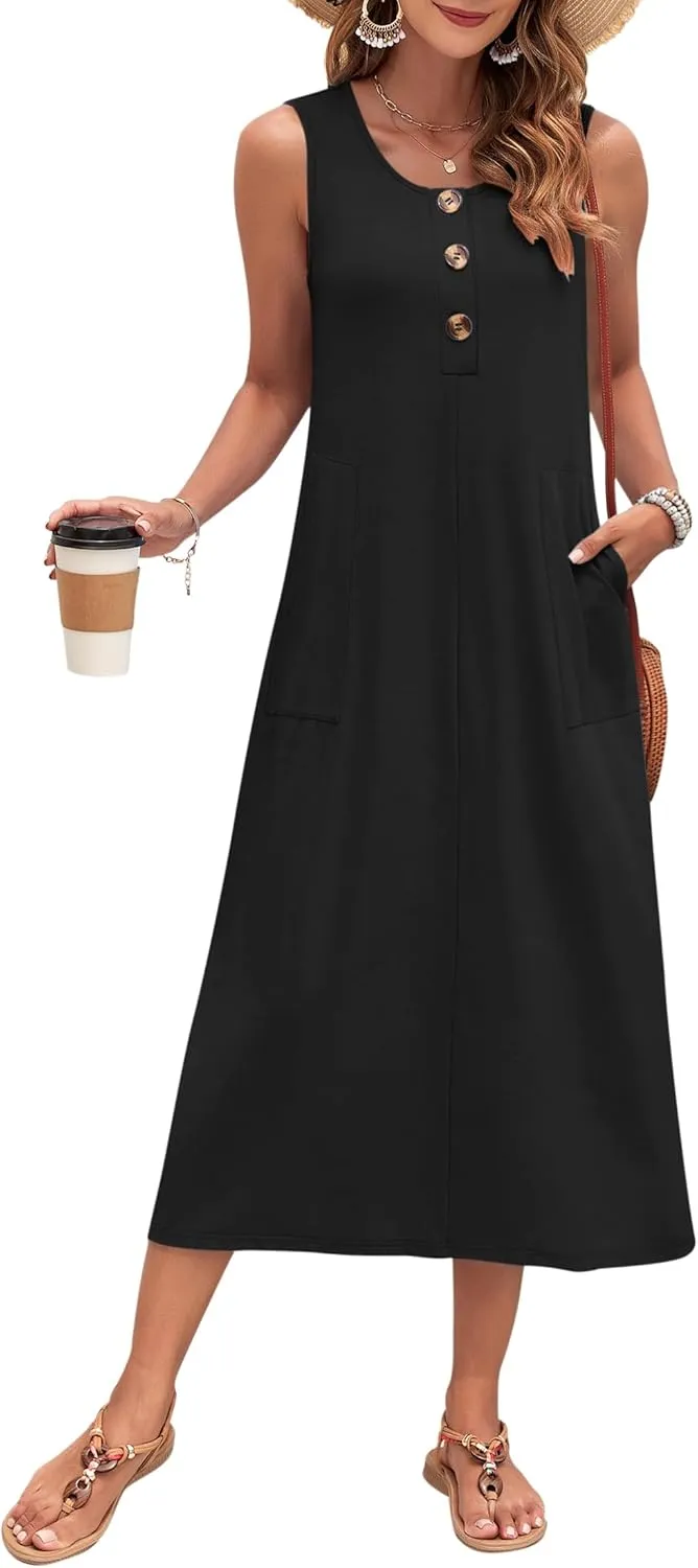 MOLERANI Women's Summer Maxi Dress 2025 Sleeveless Button Down Casual Loose Long Beach Sundress Travel Vacation Outfits