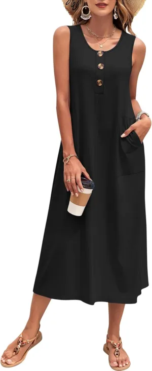 MOLERANI Women's Summer Maxi Dress 2025 Sleeveless Button Down Casual Loose Long Beach Sundress Travel Vacation Outfits