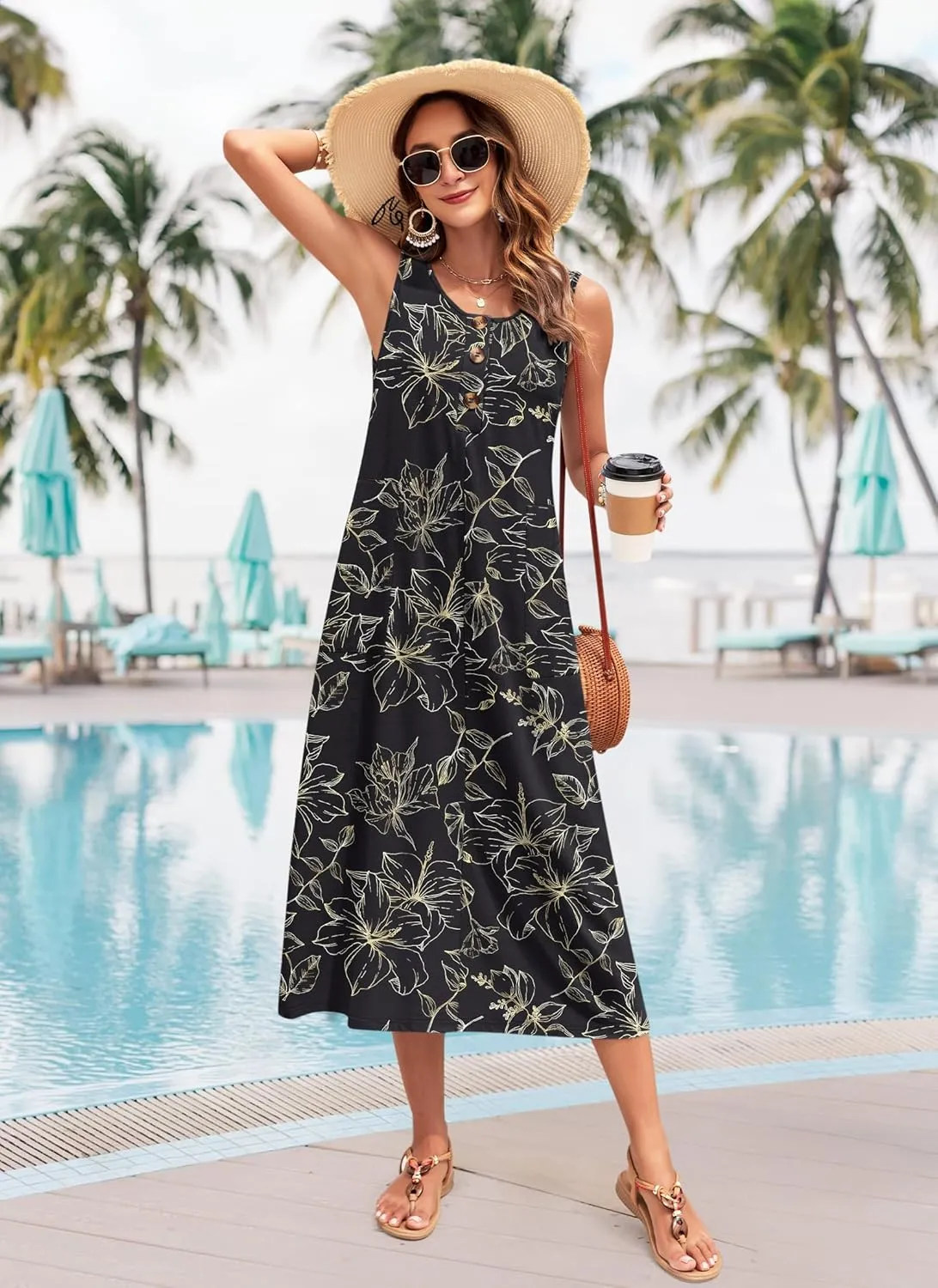 MOLERANI Women's Summer Maxi Dress 2025 Sleeveless Button Down Casual Loose Long Beach Sundress Travel Vacation Outfits