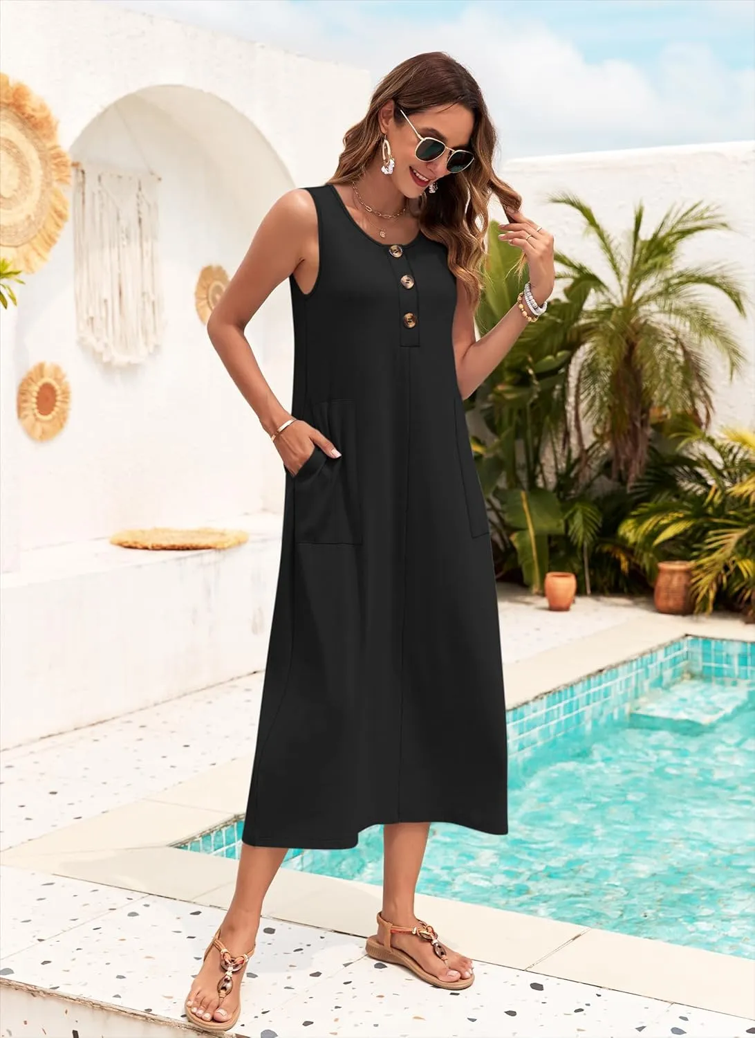 MOLERANI Women's Summer Maxi Dress 2025 Sleeveless Button Down Casual Loose Long Beach Sundress Travel Vacation Outfits