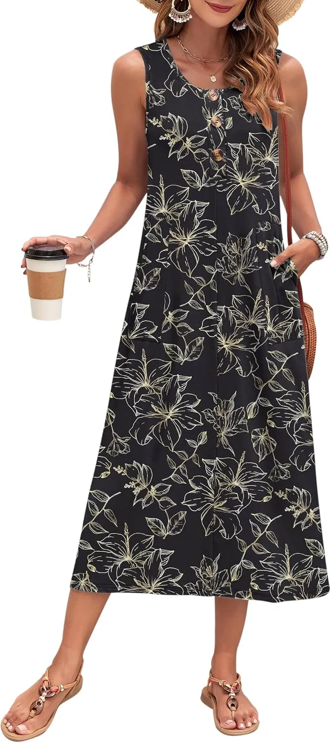 MOLERANI Women's Summer Maxi Dress 2025 Sleeveless Button Down Casual Loose Long Beach Sundress Travel Vacation Outfits