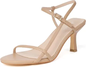 Mostrin Heels for Women Strappy Sandals Square Open Toe High Heel Sandals Ankle Strap Stiletto Heels for Party Wedding