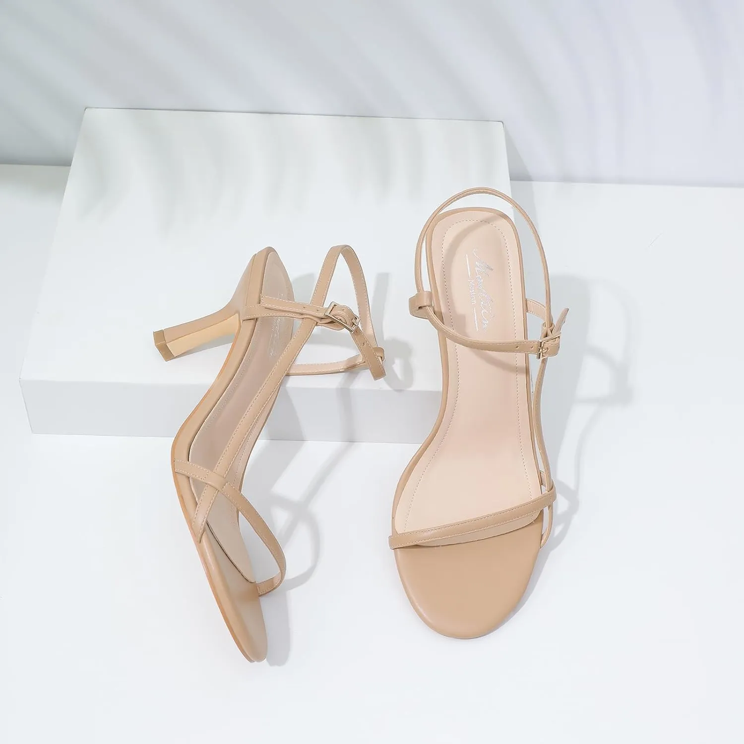 Mostrin Heels for Women Strappy Sandals Square Open Toe High Heel Sandals Ankle Strap Stiletto Heels for Party Wedding
