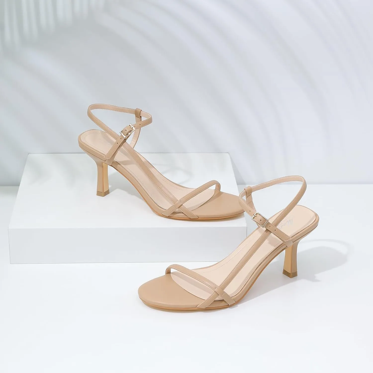Mostrin Heels for Women Strappy Sandals Square Open Toe High Heel Sandals Ankle Strap Stiletto Heels for Party Wedding