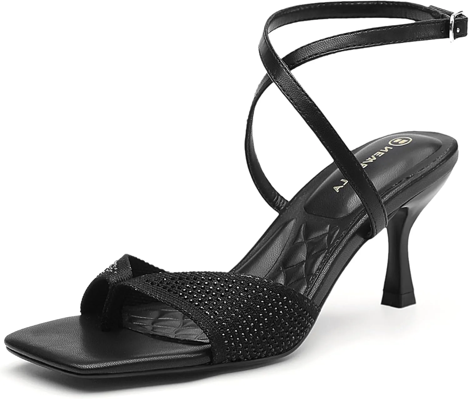 MOUSSE FIT Women Square Toe Heeled Sandals, Sweet Mesh Women Heeled Sandals with Stiletto Heel for Party Wedding Dress Shoes