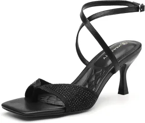 MOUSSE FIT Women Square Toe Heeled Sandals, Sweet Mesh Women Heeled Sandals with Stiletto Heel for Party Wedding Dress Shoes