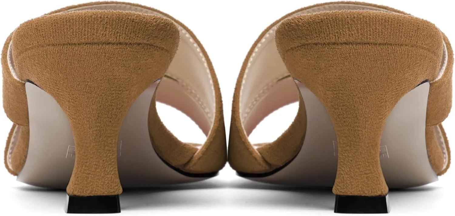 MOVINSTEPS Womens Indoor Slip On Dress Solid Suede Square Toe Kitten Low Heel Sandals 2 Inch