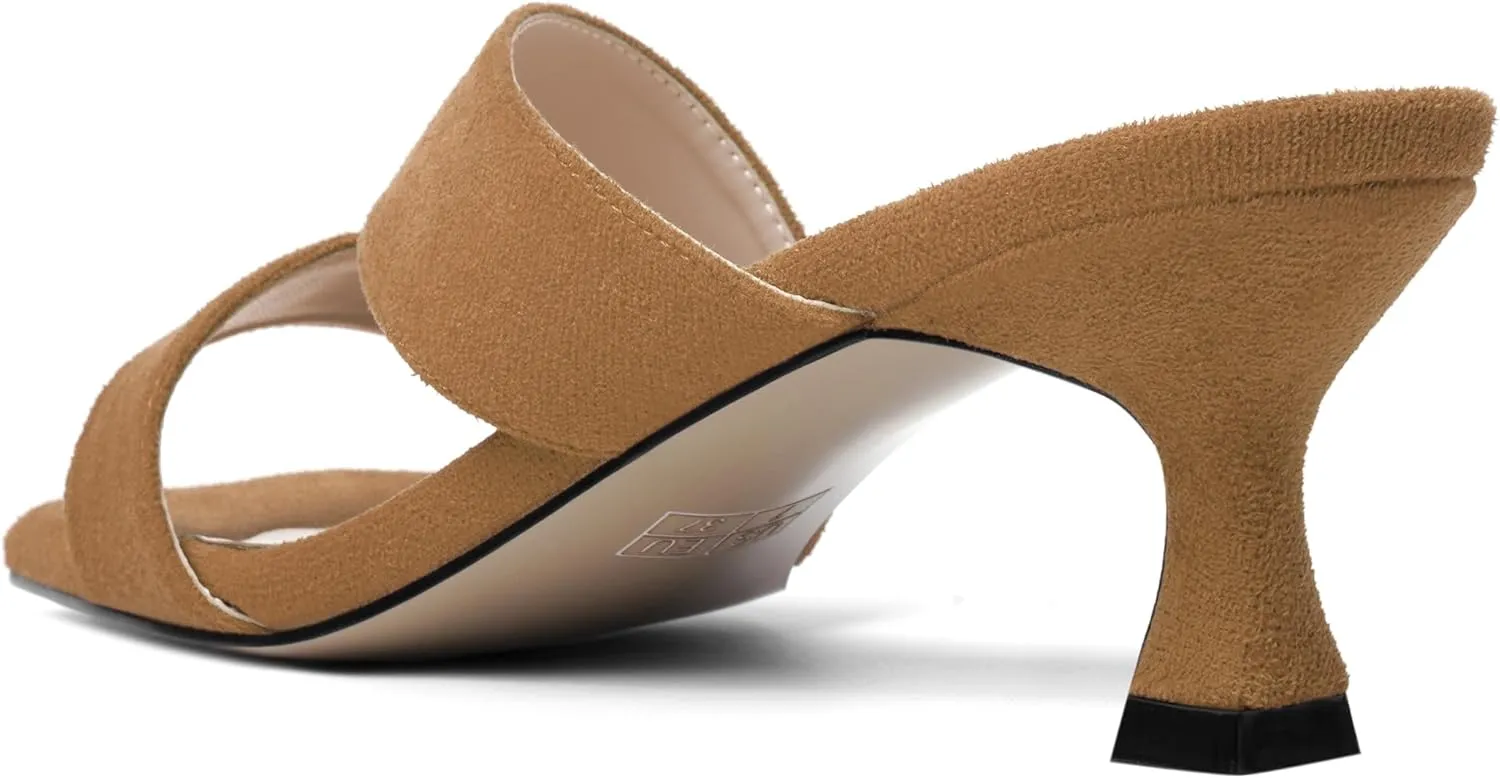 MOVINSTEPS Womens Indoor Slip On Dress Solid Suede Square Toe Kitten Low Heel Sandals 2 Inch