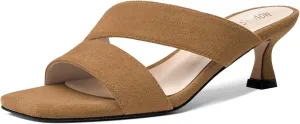 MOVINSTEPS Womens Indoor Slip On Dress Solid Suede Square Toe Kitten Low Heel Sandals 2 Inch