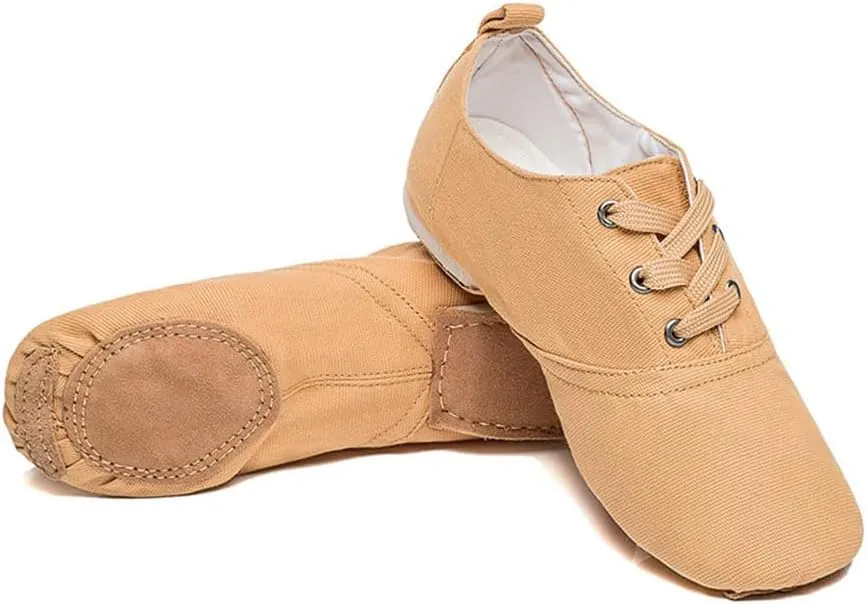MSMAX Jazz Shoes for Women Girls Split Sole Canvas Ballet Dance Teaching Flats Tan 6 M US Women