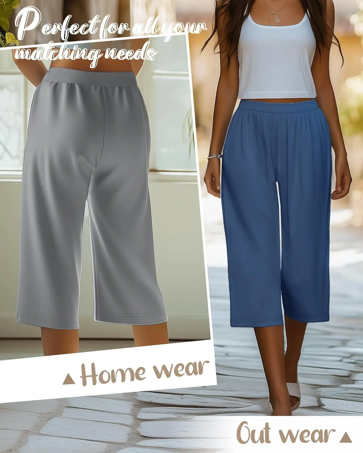 Neer 4 Pack Women's Capri Pants, Lounge Wide Leg Yoga Sweatpants Loose Comfy Cotton Jogger Pants Workout Capris with Pockets