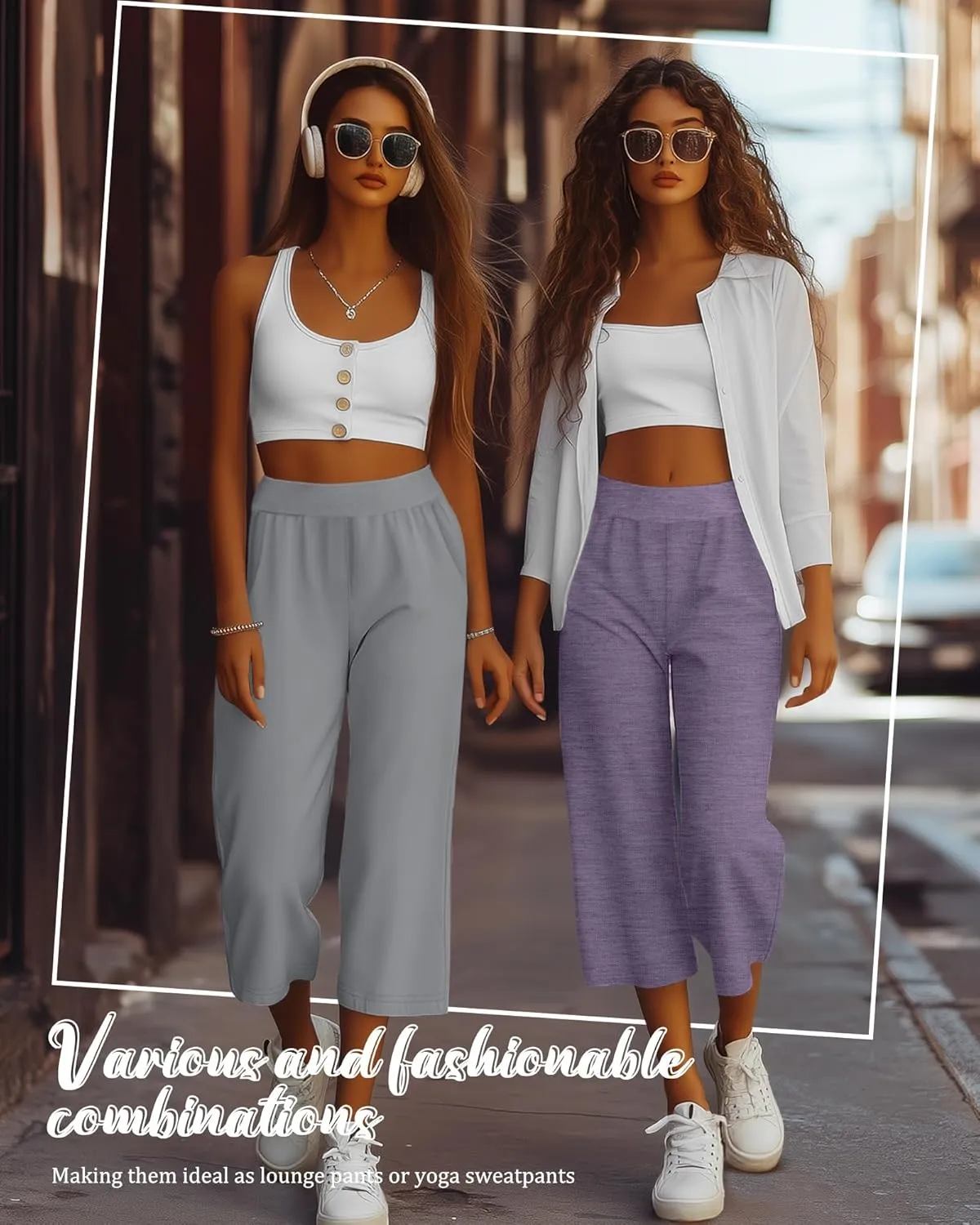 Neer 4 Pack Women's Capri Pants, Lounge Wide Leg Yoga Sweatpants Loose Comfy Cotton Jogger Pants Workout Capris with Pockets