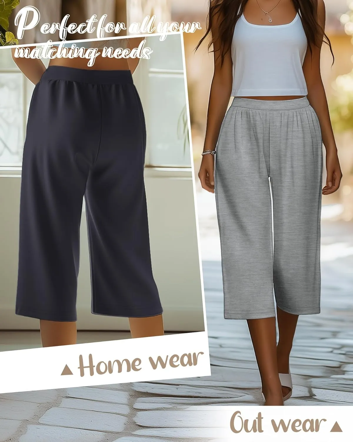 Neer 4 Pack Women's Capri Pants, Lounge Wide Leg Yoga Sweatpants Loose Comfy Cotton Jogger Pants Workout Capris with Pockets