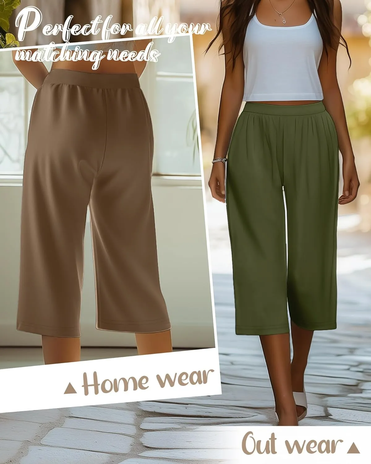 Neer 4 Pack Women's Capri Pants, Lounge Wide Leg Yoga Sweatpants Loose Comfy Cotton Jogger Pants Workout Capris with Pockets