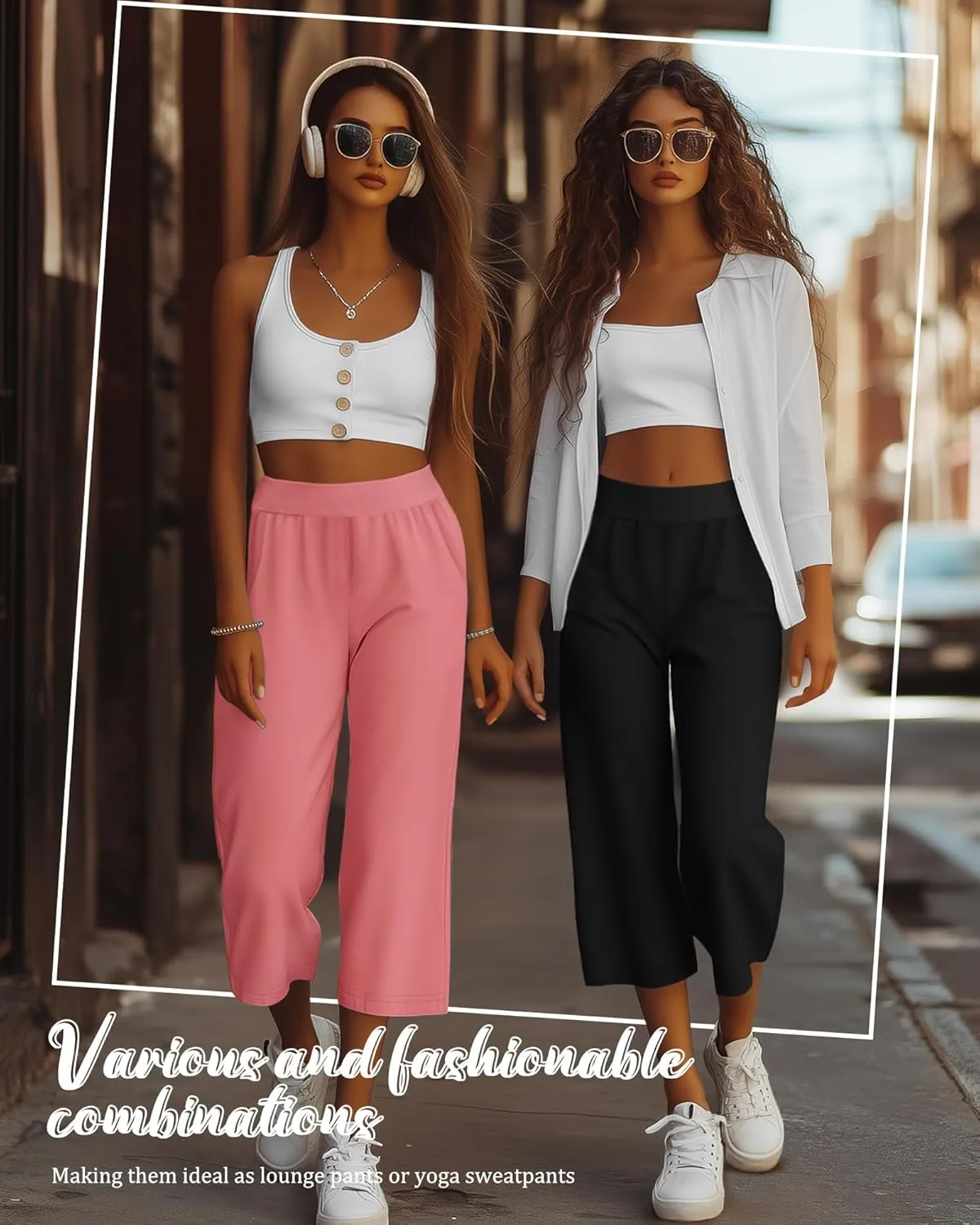 Neer 4 Pack Women's Capri Pants, Lounge Wide Leg Yoga Sweatpants Loose Comfy Cotton Jogger Pants Workout Capris with Pockets