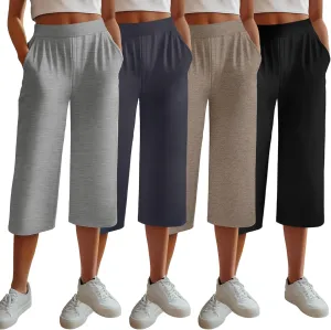Neer 4 Pack Women's Capri Pants, Lounge Wide Leg Yoga Sweatpants Loose Comfy Cotton Jogger Pants Workout Capris with Pockets